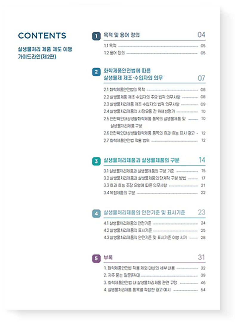 살생물처리제품 제도이행 가이드라인 목차